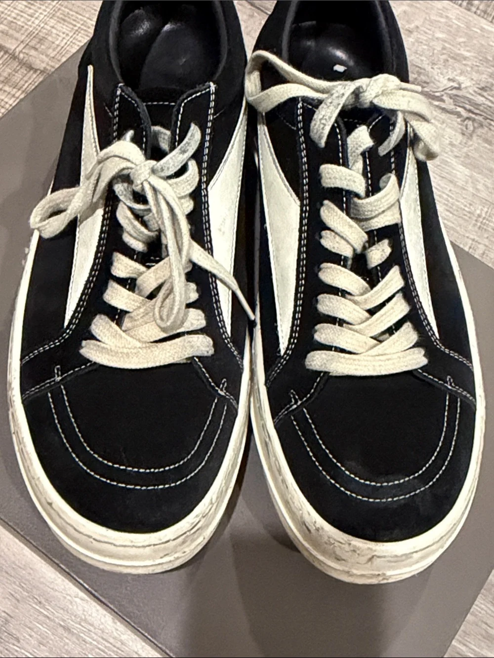 Rick Owens Black and Off-White Low-Top Sneakers